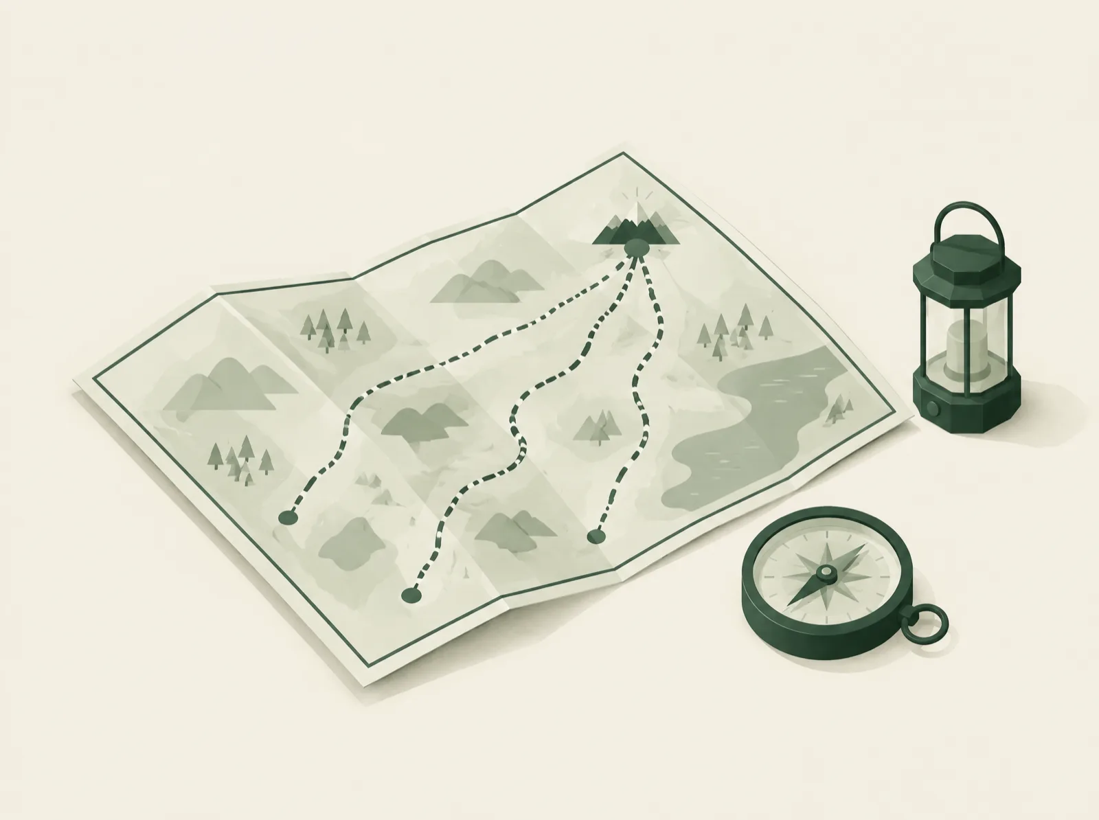 Illustration af en rådgiver, der kan vise vej ad flere forskellige ruter